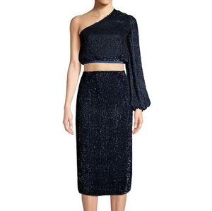 NWOT WOMEN'S RETROFETE NAVY BLUE SEQUIN KATHLEEN ONE SHOULDER TOP SHIRT SM $405
